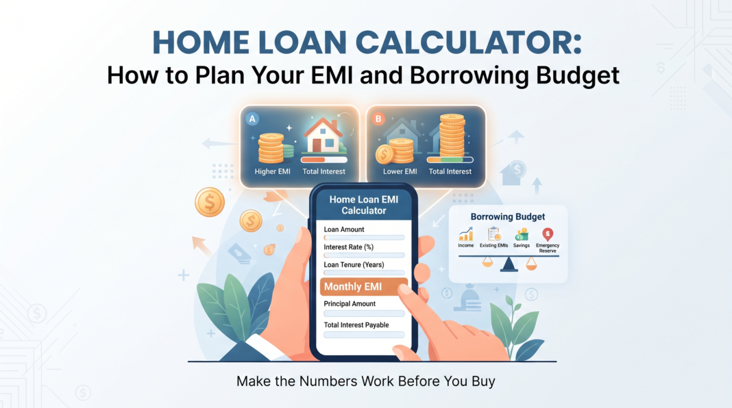 A professional infographic visualizing the homebuying journey in Jaipur, featuring steps for budget planning, loan product selection, EMI calculation, property due diligence, and long-term financial stability.
